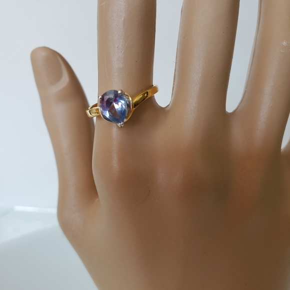 Delicate Gold Plated Blue birthstone  ring sizes 4 5 8 Valentines Day - Picture 8 of 8